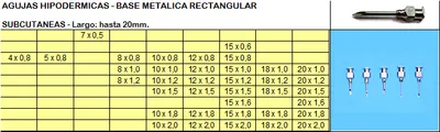 Agujas Subcutáneas: hasta  20 mm. Docena