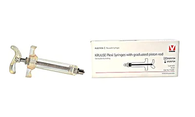 Jeringa de mano 20 ml., en acrílico c/reg. KRUUSE