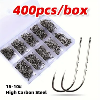 Caja de 400 anzuelos de pesca – N° 1 al N° 10