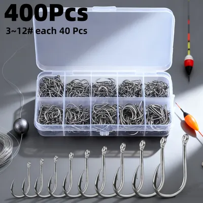 Caja de 400 anzuelos de pesca – N° 3 al N° 12
