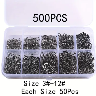 Caja de 500 anzuelos de pesca – N° 3 al N° 12