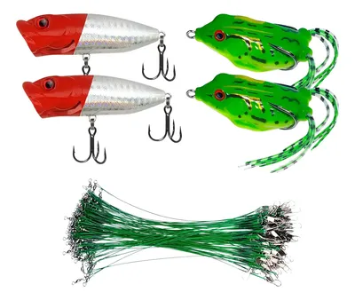 Kit Señuelos 2 Popper + 2 Antienganche + 2 Lingas De Regalo